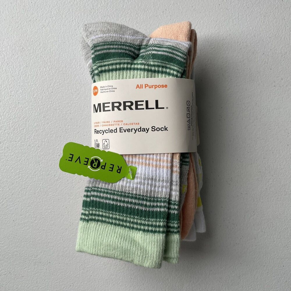 Merrell Recycled Everyday Crew Socks All Purpose Women's Size S/M Pack of 3